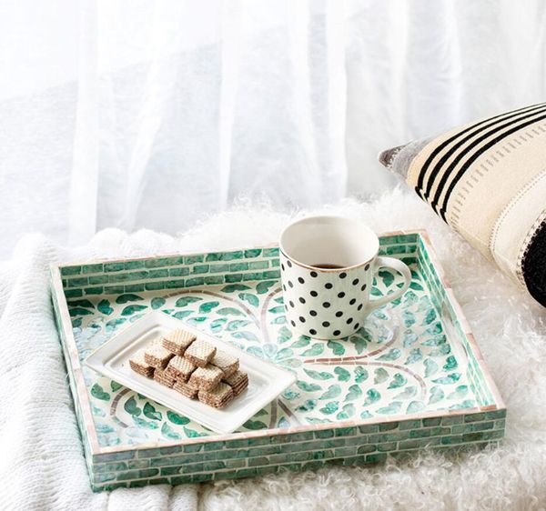 

breakfast trays handmade shell square plate north european personalized national style cup snack storage tea tray