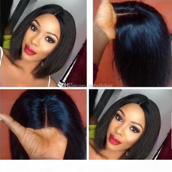 

9a pre plucked 13x4 lace front human hair wigs with baby hair silky straight brazilian virgin short bob cut wigs for black women, Black;brown