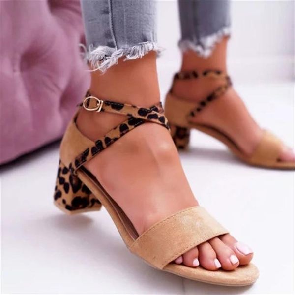 

gaoke 2021 summer women sandals peep-toe buckle strap sandals party leopard print yellow square high heels 5cm, Black