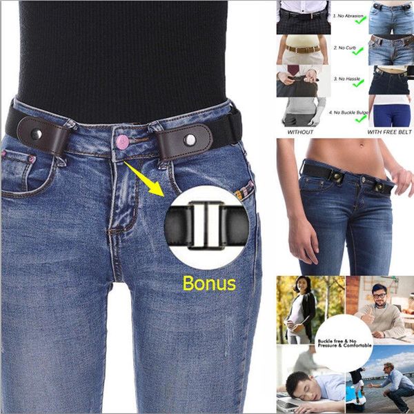 

direct deal buckle-elastic invisible belt women men waistband for jeans no bulge hassle, Black;brown