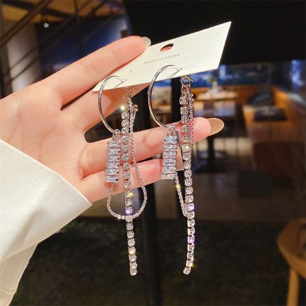 

new vintage silver long zircon chain tassel earrings for women fashion wedding engagement geometric dangle drop earring
