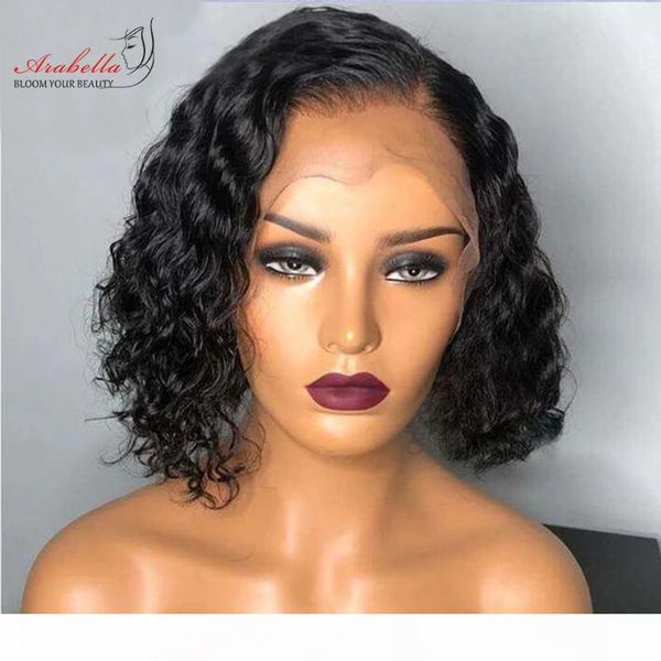 

bob wig deep wave lace front wig 180 density for women with baby hair preplucked human hair bob remy deep curly, Black;brown