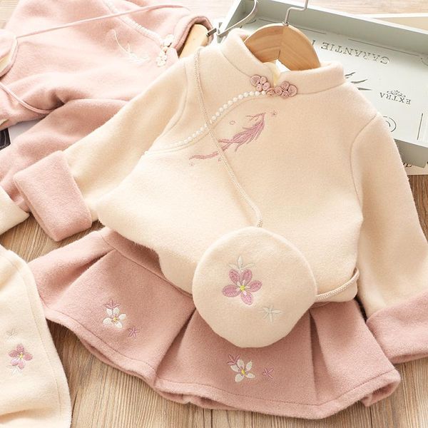 

2020 winter baby sets long sleeve stand collar jacket +princess skirt+ bag, White