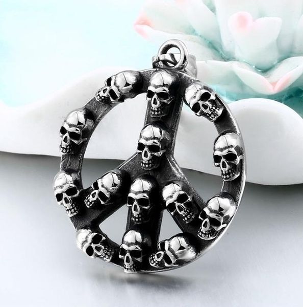 

панк рок хип-хоп из нержавеющей стали мирный знак байкер череп ожерелье подвесной колье для мужчин женские ювелирные изделия sqcwpm, Bronze;silver