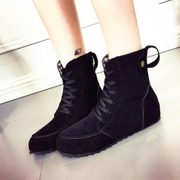 

boots women's flock ankle 2021 women lace up short flats autumn winter woman footwear ladies casual female shoes plus size 44, Black