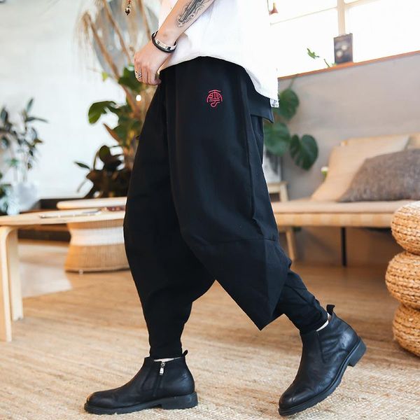 

men's pants spring large size casual harlan loose wide-legged chinese wind lantern long tide, Black