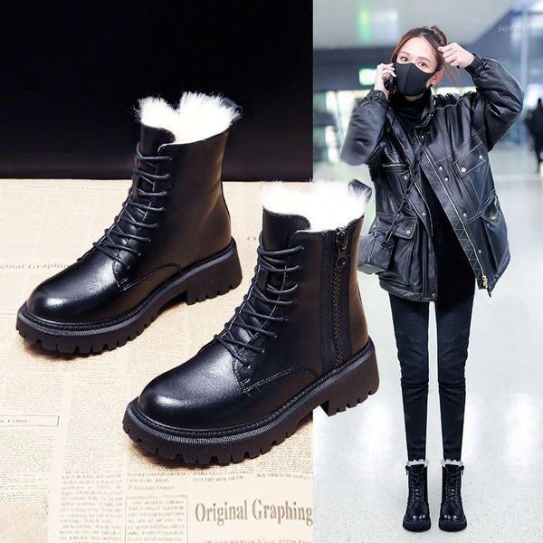 

boots women's shoes british style 2020 new wild thick-soled thin thin autumn and winter plus velvet short boots1, Black