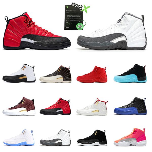 

dark concord 12s basketball shoes athletic 12 dark grey reverse flu game reverse taxi punch sports sneakers mens trianers, White;red