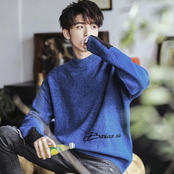 

autumn and winter casual crew neck sweater korean tide men's warm bottoming sweater tide1, White;black