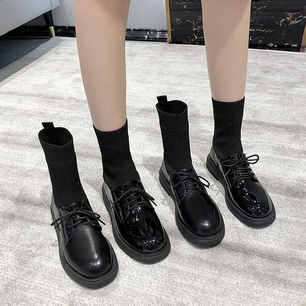 

boots women new 2020 luxury designer shoes round toe rock fashion low rubber ladies mid calf stockings solid mid-calf, Black