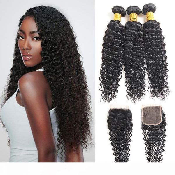 

cheep 100% unprocessed brazilian virgin hair deep wave 3 bundles with closure peruvian malaysian brazilian human hair extensions on sale, Black;brown