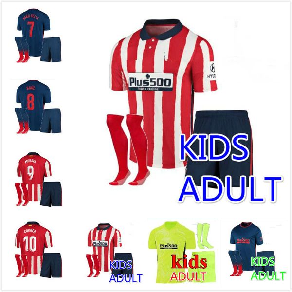 

men kids 20 21 joão félix soccer jerseys 2020 21 koke diego home away camiseta de fútbol llorente football shirt, Black;yellow