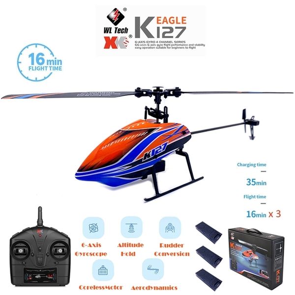 Вертолеты WLTOYS K127 2,4 ГГц 4CH 6-AIXS Гироскоп Одиночный лезвие Пропеллер Гироскоп RC Helicotper для детей подарочные игрушки V911 220216