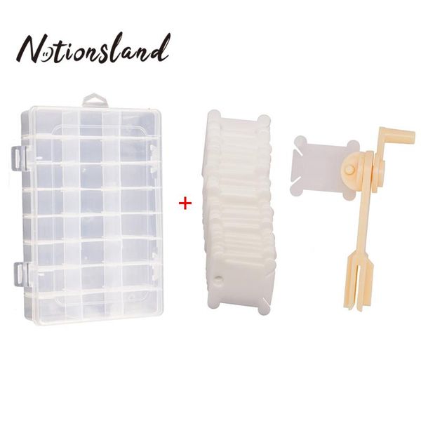 

sewing notions & tools 24 grids plastic cross stitch embroidery floss bobbin organizer storage box with thread board card string winder, Black
