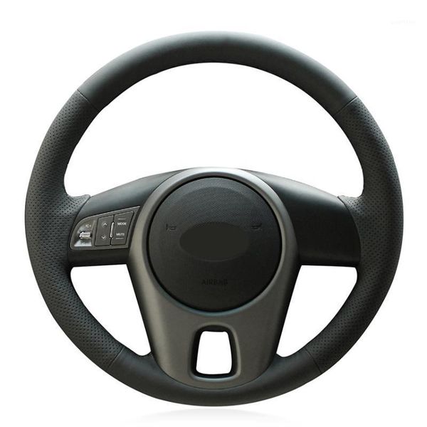 

hand sew black genuine leather car steering wheel cover for kia forte 2009-2014 soul 2010-2013 rio 2009-20111