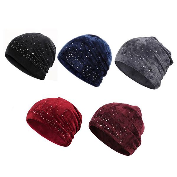 

woman hats knitted beanies winter autumn velvet skullies drills thick warm earflap caps, Blue;gray