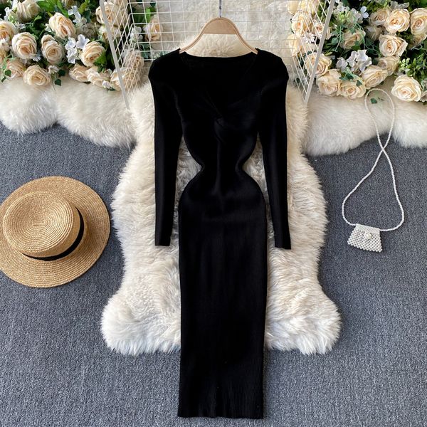 

2021 new elastic female singiny, knitted and crocheted, sleeveless, sleek, thin, winter split, dress in nightgown. n436, Black;gray