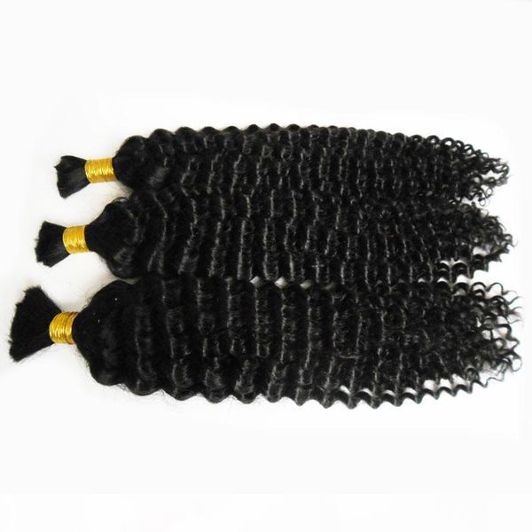 

300g brazilian hair 3pcs 14" 18" 22" afro kinky curly bulk human hair for braiding 3 bundle pure color hair extensions, Black