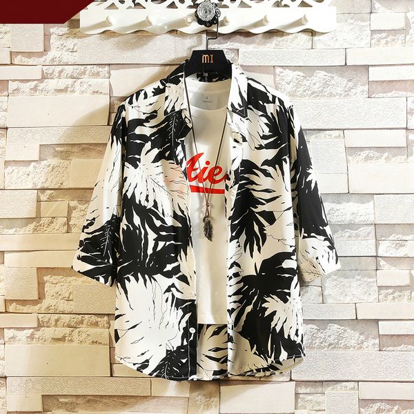 

2021 new summer casual hawaii printed in the form of a short sleeve loose holiday male shirt plus size 5xl n5y8 4da0, White;black