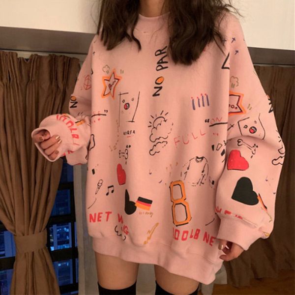

2020 spring womens clothes hoodies teen street harajuku hip hop pastel sweatshirt for women printing loose leisure hoodie bts, Black