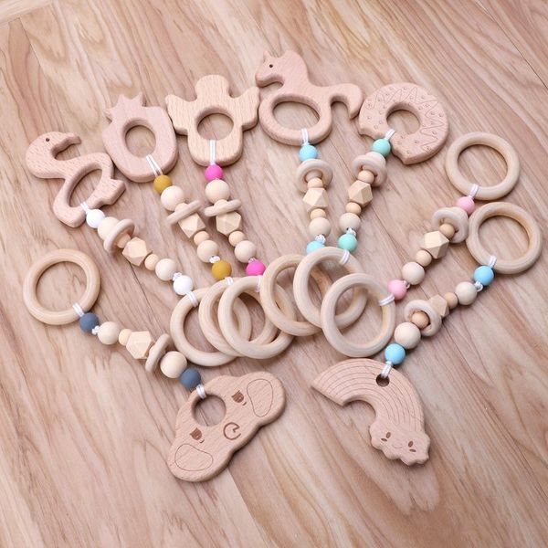 

baby play gym nursing cartoon animal wooden teether chew beads teething wood rattles toys teether montessori q1214