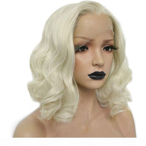 

high temperature fiber short wave bob full hair wigs 60# blonde synthetic lace front wigs for women 14inches, Black