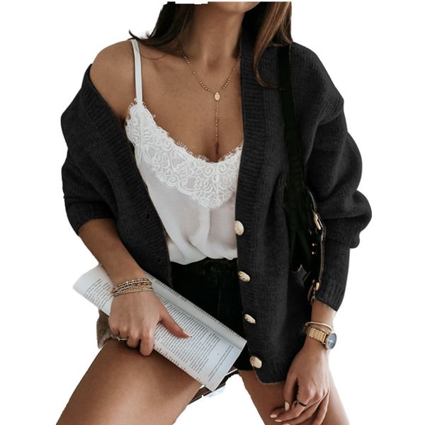 

2021 new autumn winter women knitted sweater long sleeve button cardigan coats warm clothes casual fashion female 0x7t, White;black