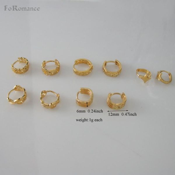 

min order 10$ /cute five styles available - yellow gold gp huggie hoop about 12mm dia small earring star/ lines /number/, Golden;silver