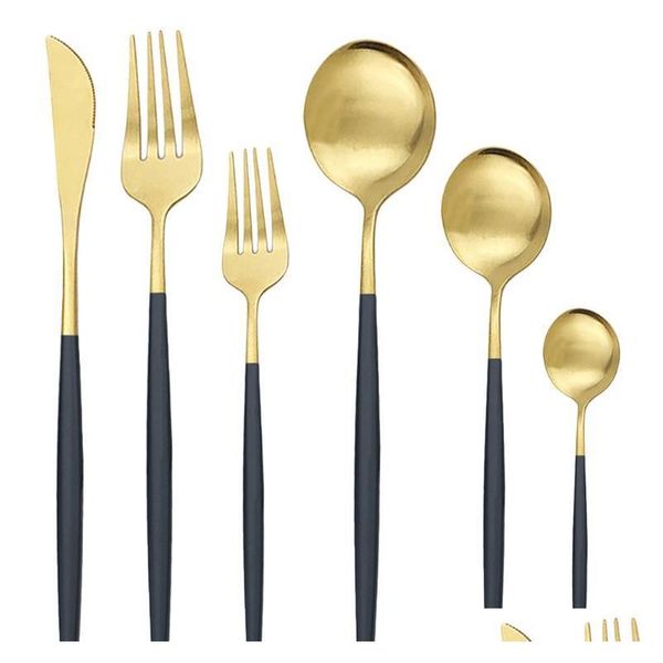 

1 / 2 set gold dinnerware set knife fork spoon flatware 304 stainless steel tableware silverware matte kitchen cutlery