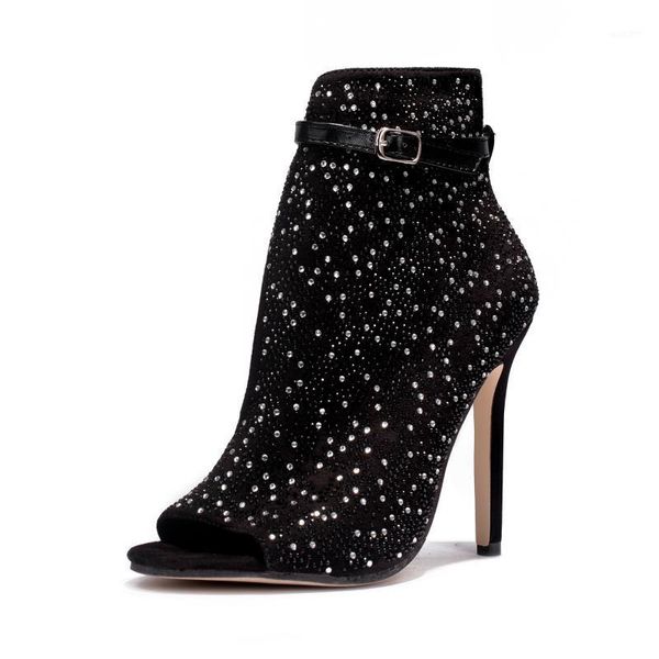 

sandals fashion 2021 women 12cm high heels diamond summer square heel shoes wedding leather sandalia1, Black