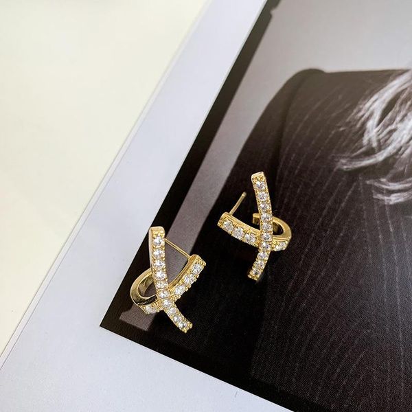 

stud 2021 korean geometric metal cross earrings fashion temperament simple versatile for women jewelry, Golden;silver