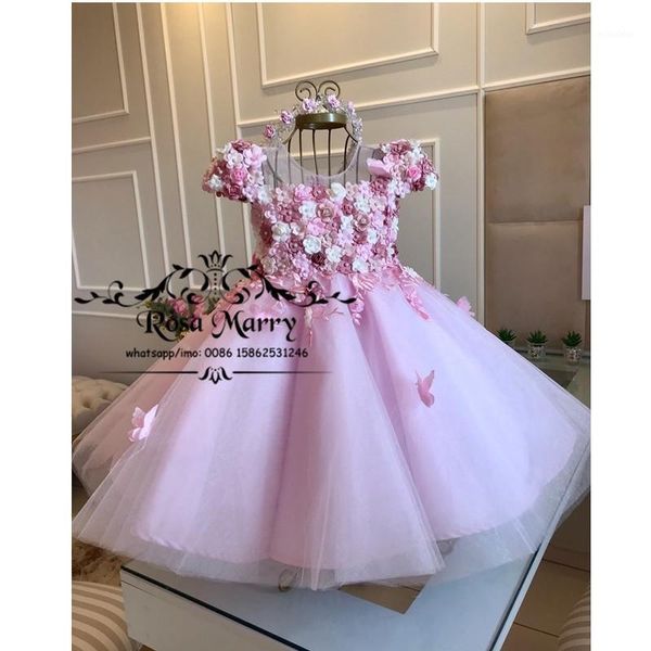 

girl's dresses luxury pink 3d floral pageant flower girls 2021 christmas plus size pearls beaded birthday party gowns for kids toddlers, Red;yellow
