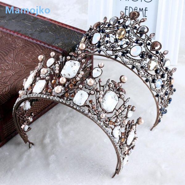 

mamojko vintage crystal bride hair accessories wedding crown for women luxury rhinestone & imitation pearls tiara head jewelry, Golden;silver