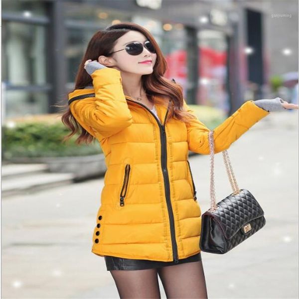 

women winter hooded warm coat smart plus size candy color cotton cotton lined basic coat female medium -long jacket feminine1, Black