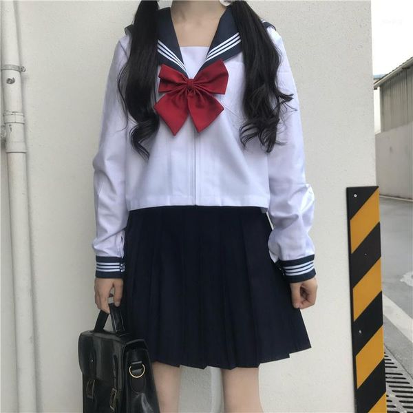 

japanese kawaii red bow collar western style navy collar jk uniform shirt fashion elastic high waist cute pleated ball suit1, White