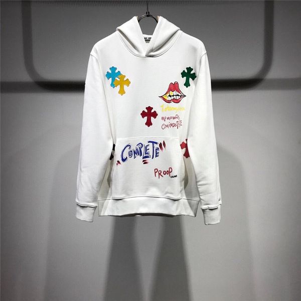 

autumn ins20 and winter crosin cross graffiti printing men's hooded long sleeve t-shirt lovers casual sweater, Black