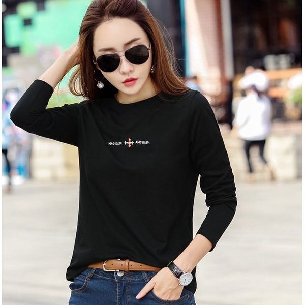 

in the spring and autumn is natural pure cotton long sleeve t-shirt yards loose embroidery cotton render unlined upper garment 201029, White