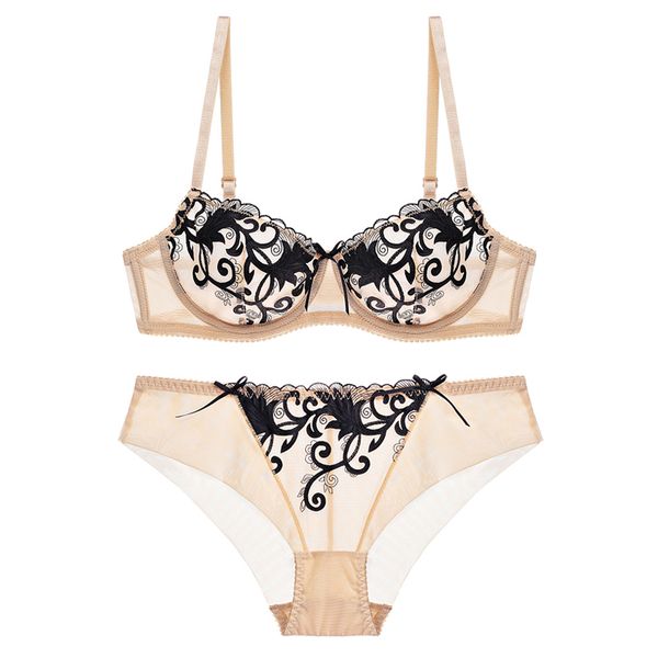

new women breathable lace bra and panty transparent lingerie set fashion female underwear sets tree color c1211, Black;white