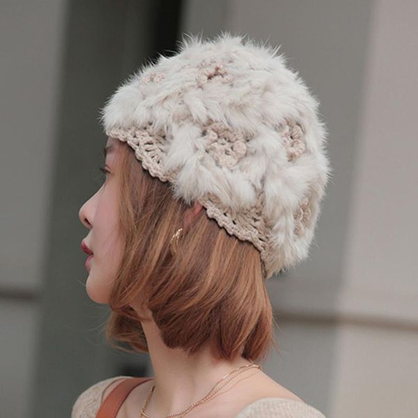 

beanie/skull caps autumn and winter handmade women hat crochet plush woolen literary retro beanies female warm melon leather girls cap, Blue;gray
