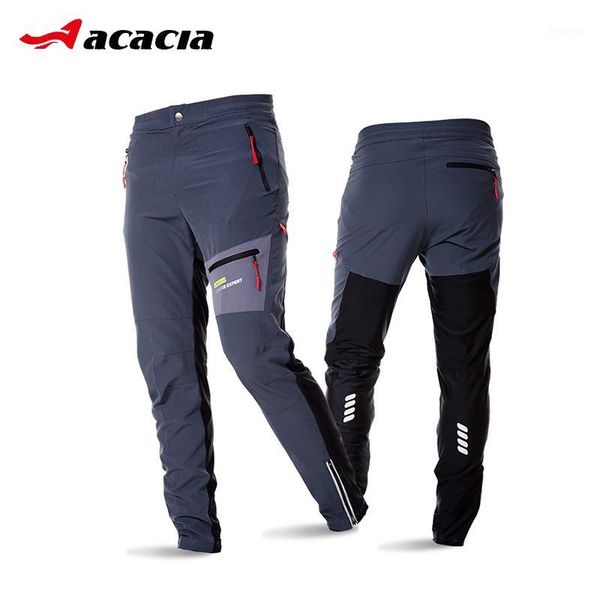 

acacia black grey breathable soft bicycle safety reflective elastic waist pants spring autumn men cycling long pants 029971, Black;blue