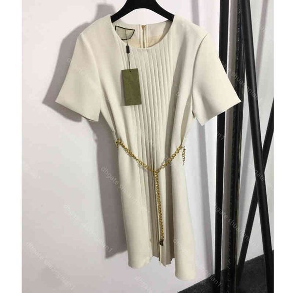 

casual women dress shirt chain belt 5a quality short sleeve slim fit dresses cotton dressshirt elastic logo brand designer women clothing ca, Black;gray