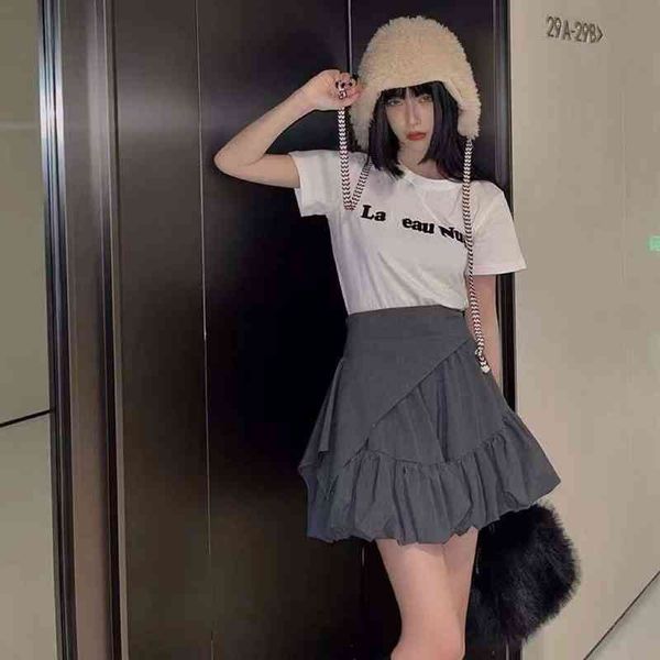 

2022 factory wholesale new model ce20222 spring and summer short sleeve lapeau letter flocking t-shirt, White