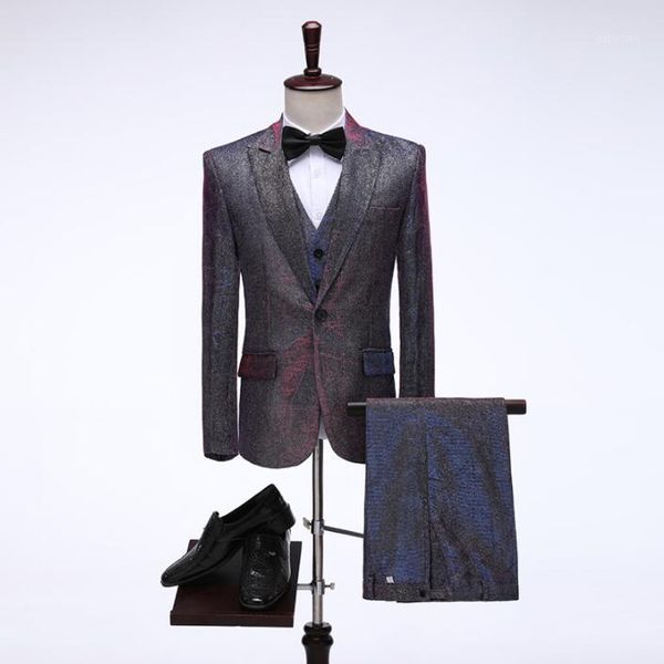 

singer men suit set with pants mens wedding suits stage korean slim formal dress men's groom suit + vest youth grey fashion1, White;black