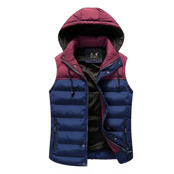 

men jacket vest mens winter hooded sleeveless men waistcoat two color matching slim warm thick hommes vest plus size clothing 201216, Black;white
