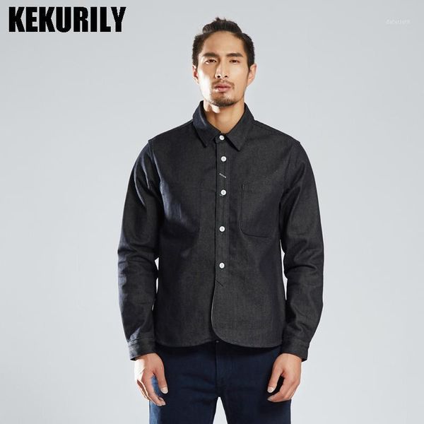 

kekurily brand fashion shirts men patchwork pocket long sleeve cotton denim shirt casual slim fit male dress shirts thick black1, White;black