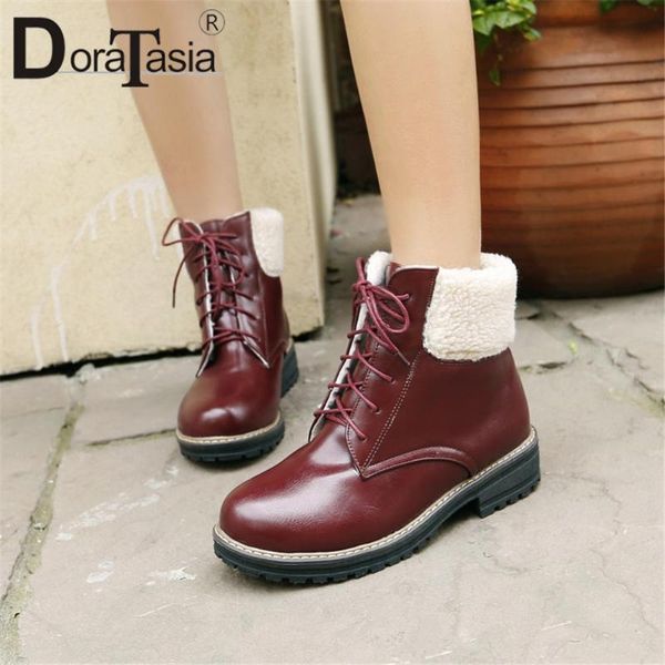

doratasia round toe female sewing shoelace chunky heel ankle boots casual daily boots women low heel winter sewing shoes woman, Black