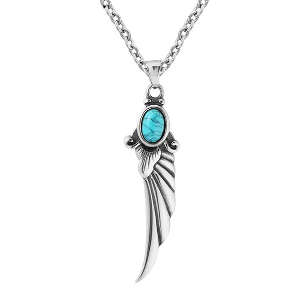 

loredana fashion guard love series jewelry for men and women.retro blue semi - gem wing shape stainless steel necklace q1209, Bronze;silver