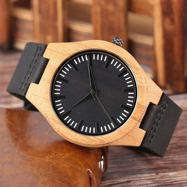 

black men's high wood watch natural quality real leather belt wooden watch sports simulation gift wooden watch, Slivery;brown