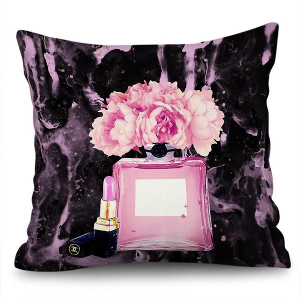 

new hand painted flowers perfume bottles cushion cover polyester cotton 45x45cm pillowcase home decorative throw pillow covers