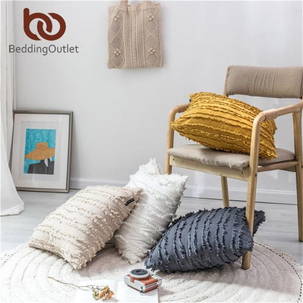 

cushion/decorative pillow beddingoutlet tassel cushion cover for sofa bed striped pillowcase yellow white grey case linen cotton throw
